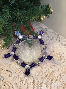 Buntglas blaue Stechpalme Kerzenhalter oder Bonboniere - Wohnkultur - Bild 1 von 2