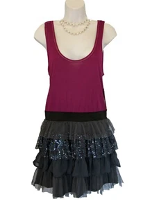NUEVO Vestido Falda Tul JUNIORS Talla L Grande Lentejuelas Tanque Tutú Púrpura Selena Gomez - Imagen 1 de 7