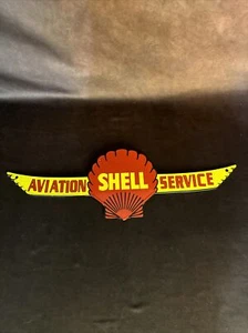 Shell Aviation Service Wings Porzellan Emaille Benzin Schild 18,75""x6"" Mann Höhle - Bild 1 von 6