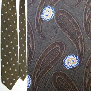 61" XL BRIONI BRN BLUE WHT YELLOW PAISLEY FLORAL POLKA DOT SILK NECKTIE NECK TIE - Picture 1 of 4
