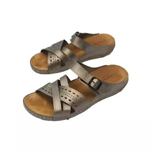 Flexus Spring Step Sandal Shoe Taupe Suede Leather Anatomic Size 10 EU 41 Adjust - Picture 1 of 14