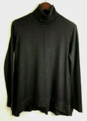 Suéter Donna Karan Negro Cuello Alto Acampanado Frontal Costura Vertical Talla Pequeña Foto 1 de 4