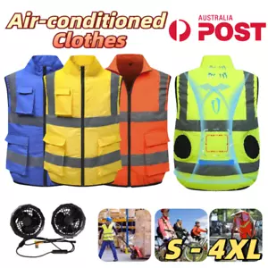 Air Conditioning Cool Work Wear Vests Waistcoat Safety Reflective Fan Clothes AU - Picture 1 of 27