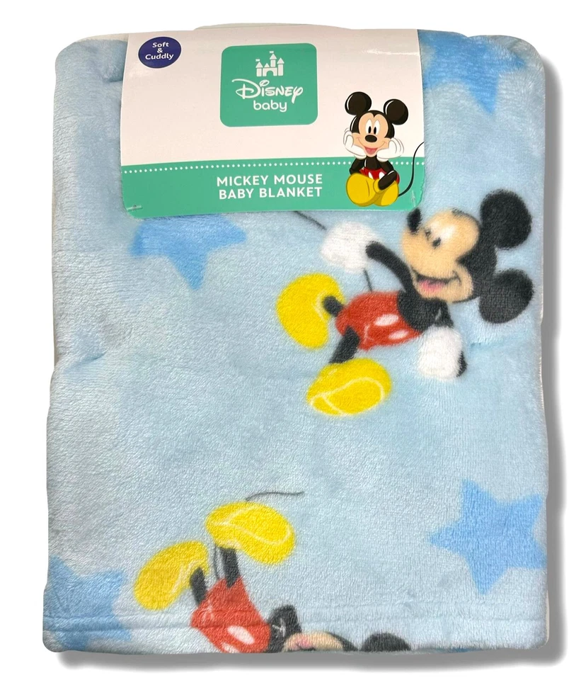 BLANKET PLUSH - DISNEY BOYS 253 - MICKEY MOUSE BLUE - BABY TODDLER CRIB BED - Image 1 of 1