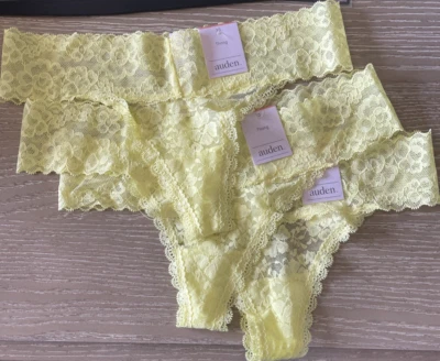 (3) NUEVO MUJER TALLA XS AUDEN TANGA PANTY ENCAJE ELÁSTICO MEZCLADO TELA AMARILLO Foto 1 de 4