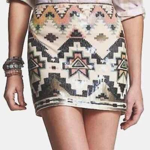 Minifalda Express Lentequin Multicolor Azteca Retro Fiesta Fiesta Talla S - Imagen 1 de 10