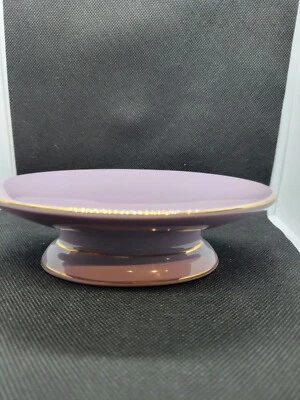 Jabonera de pedestal vintage y taza a juego púrpura con borde dorado porcelana Foto 1 de 4