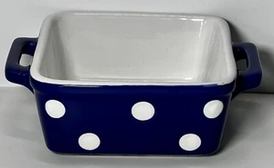 BIA Hand Glazed Baking Dish 6.25” x 5” x 2.25” Excel. Used Cond. White Polka Dot - Picture 1 of 5