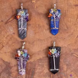 Tree of Life CHAKRA Crystal Pendant - Lepidolite Hematite Tourmaline Lapis E2147 - Picture 1 of 10
