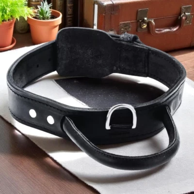 Collar de cuero genuino con mango ajustable para perro K-9 militar artesanal resistente Foto 1 de 4