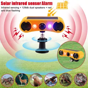 Solar Power Animal Repellent Sound & Light Alarm Motion Sensor Deterrent Device - Picture 1 of 16