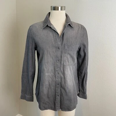 NEW $59 Banana Republic Womens Small Gray Chambray Shirt Elbow Patch Top - Image 1 of 4
