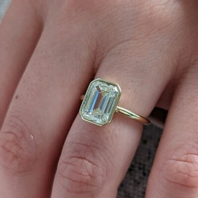 14k Yellow Gold Semi Mount Emerald Cut Bezel Setting Solitaire Wedding Ring - Image 1 of 4