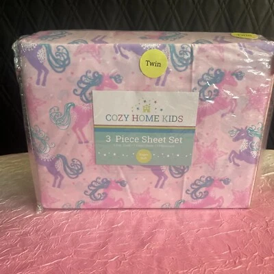 Acogedor Hogar Niños Unicornios y Estrellas Rosa y Púrpura Juego de Cama Doble Niña 3 Piezas Foto 1 de 4