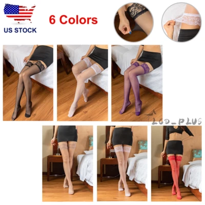 Medias para mujer pantimedias transparentes hasta el muslo de encaje para dama Foto 1 de 3