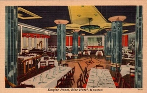 HOUSTON, TEXAS RESTAURANT POSTCARD Empire Room, Rice Hotel, Glass Pillars - Picture 1 of 2