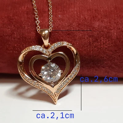 Luxus Halskette Herz Anhänger Zirkonia Kristalle Gold 18K vergoldet Geschenk Neu - Bild 1 von 4