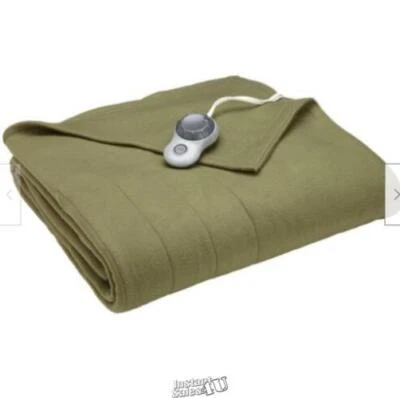 Sunbeam Heated Electric Blanket Royal Dreams Quilted Fleece Queen Ivy Green - Image 1 of 2