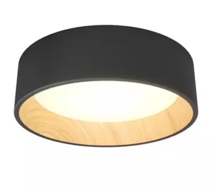 Artika Alton 13 in. 1-Light Black and Wood Modern LED Indoor Flush Mount New - Picture 1 of 9