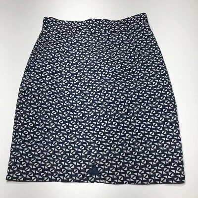 H & M юбка женщин размер 6 синий белый геометрический узор карандаш обтяжку передней разрез - Изображение 1 из 4