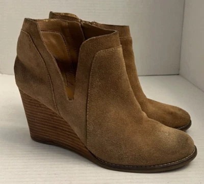 Botines de cuero con cuña Lucky Brand para mujer 8 38,5 beige muesca en V Yabba punta redonda cremallera Foto 1 de 4