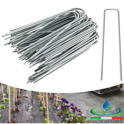 PICCHETTI TELO PACCIAMATURA AD U ACCIAIO PICCHETTO ANCORAGGIO PER GIARDINO ORTO - Immagine 1 di 2