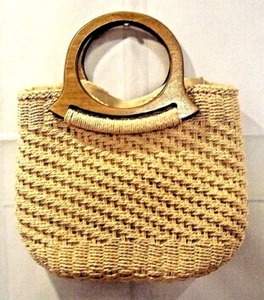 Bolso de mano Cappelli Straworld para mujer Cartera de paja de rafia forrada asas de madera - Imagen 1 de 4