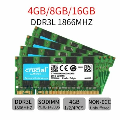 16GB 8GB 4GB 1866MHz DDR3L PC3L-14900S 1.35V SODIMM Laptop Memory RAM Crucial BT - Image 1 of 4