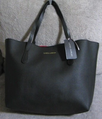 NUEVO CON ETIQUETAS LAURA ASHLEY Grande Negro Guijarro Cuero Bolso de Hombro para Compradores Foto 1 de 4