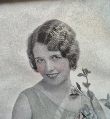 Flapper Girl Picture 1920s Colored Photo of Young Woman in Original Ornate Frame - Image 1 of 4