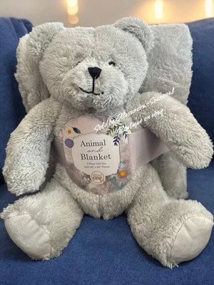 Silver One 2 Piezas Oso de Peluche Gris Animal y Manta Juego de Regalo 40x50 NUEVO Foto 1 de 4