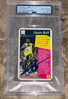 Tarjeta Trump Top Olímpica 2012 firmada por Usain Bolt muy rara PSA automática Foto 1 de 2