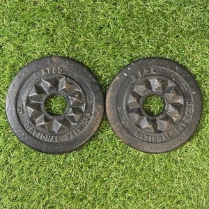 Pair Vintage National Fitness 2.5 LB Cast Iron Barbell Weights Plates Gym - Picture 1 of 4