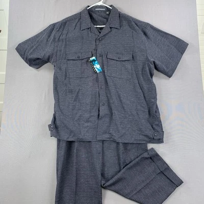 New Dreams Linen Blend Leisure Suit Dark Gray Short Sleeve 3X Button Up & 55/34 - Image 1 of 4
