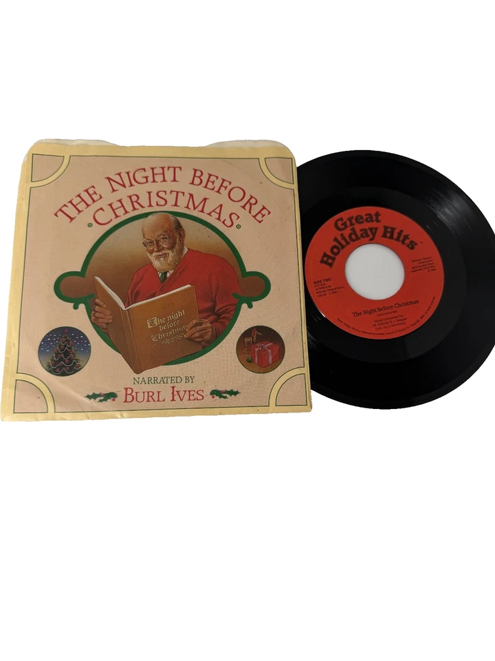 BURL IVES "THE NIGHT BEFORE CHRISTMAS" 45 RPM +PS 1986 GREAT HOLIDAY HITS  EX - Image 1 of 2