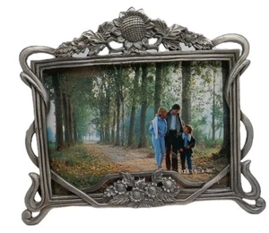 Ornate Pewter Photo Frame metal Sunflower Floral Vine 3.5x5 Freestand - Picture 1 of 5