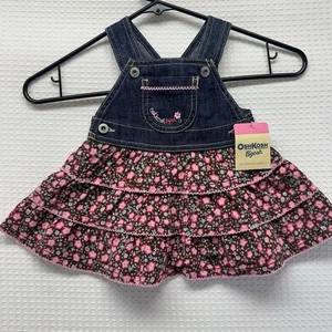 OshKosh B'gosh 6months Corduroy Floral Skirt jean jumper Vestbak Overalls Dress - Picture 1 of 5