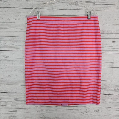 Saia J Crew feminina The Pencil tamanho 12 rosa laranja listrada algodão - Imagem 1 de 4