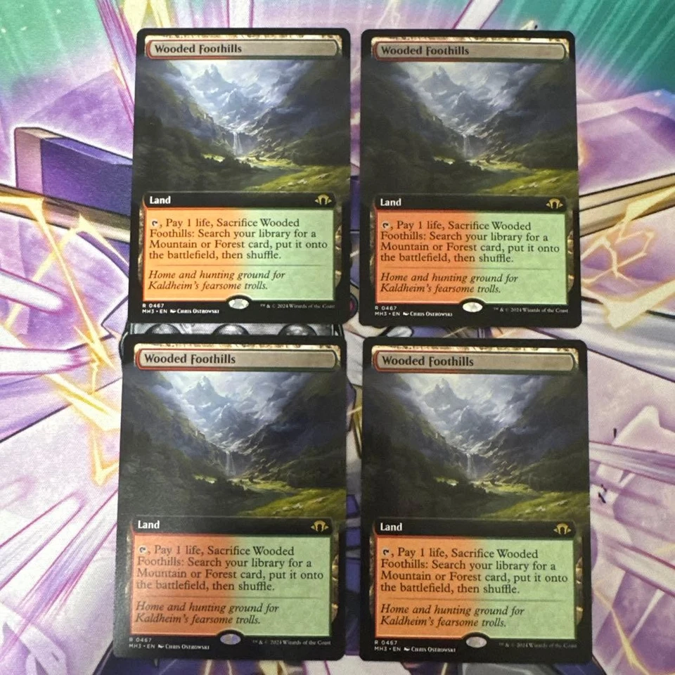 MTG Extended Art Wooded Foothills English Non-Foil 4 Sheets Playing Condition - Image 1 of 4