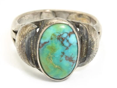 Anillo Navajo Vintage Plata Esterlina Antiguo Peón Azul Verde Turquesa Talla 7.75/8 Foto 1 de 4