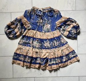 Zimmermann Kleid Damen Größe 1 Blau Beige Blumen Seide Baumwolle Boho Puffärmel - Bild 1 von 19