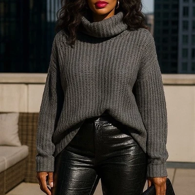 Lord & Taylor женщин свитер средний серый шерсти коренастый кабель трикотажа водолазка большого размера - Изображение 1 из 4