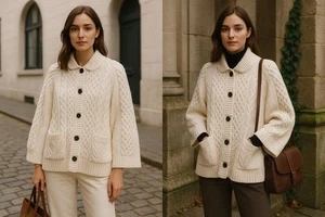 Anthropologie Women Ivory Cable Knit Poncho Sweater XS/S Quiet Luxury Old Money - Picture 1 of 13