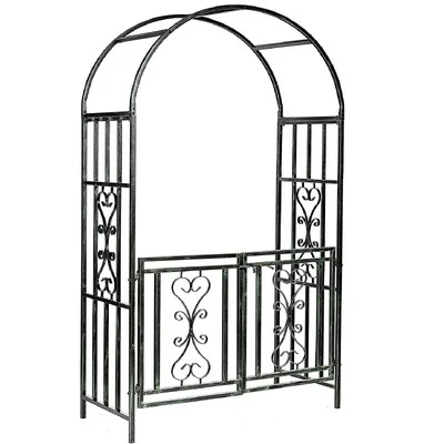 GR8 GARDEN Metal Garden Gate Wedding Rose Arch Pergola Archway Climbing Plant Trellis Black