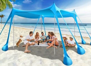 Beach Tent, 10 x 10 FT Beach Shade UPF50+ Protection, Beach Canopy with 8 San... - Bild 1 von 8