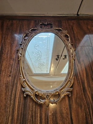 Vintage Hollywood Regency Syroco Gold Framed Oval Wall Mirror, Ornate Scroll... - Image 1 of 4