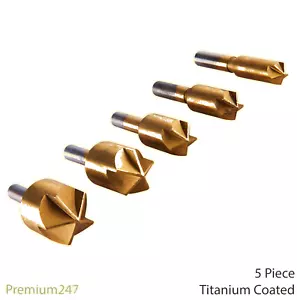 5 Pc Titanium Coated Countersink Drill Bit Set Wood Plastic Metal Drilling Flush - Picture 1 of 6