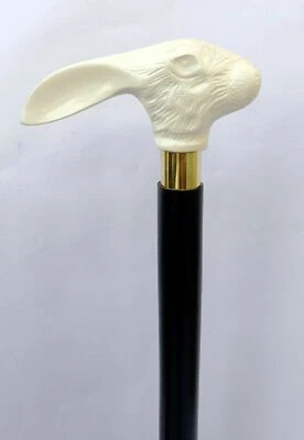 HANDMADE Brass White Bunny Face Rabbit Head Handle Wooden Walking Stick Cane Men's Gift