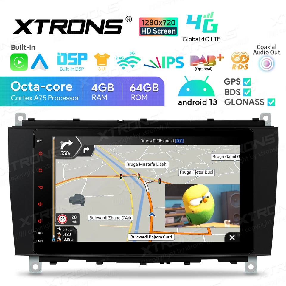 XTRONS Android 14 8-Core 4+64G Autoradio 8" GPS Navi WIFI Für Mercedes C209 A209 - Bild 1 von 4