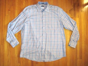 John W. Nordstrom Classic Fit Non Iron Blue/Orange Check Dress Shirt 2XL New - Picture 1 of 9